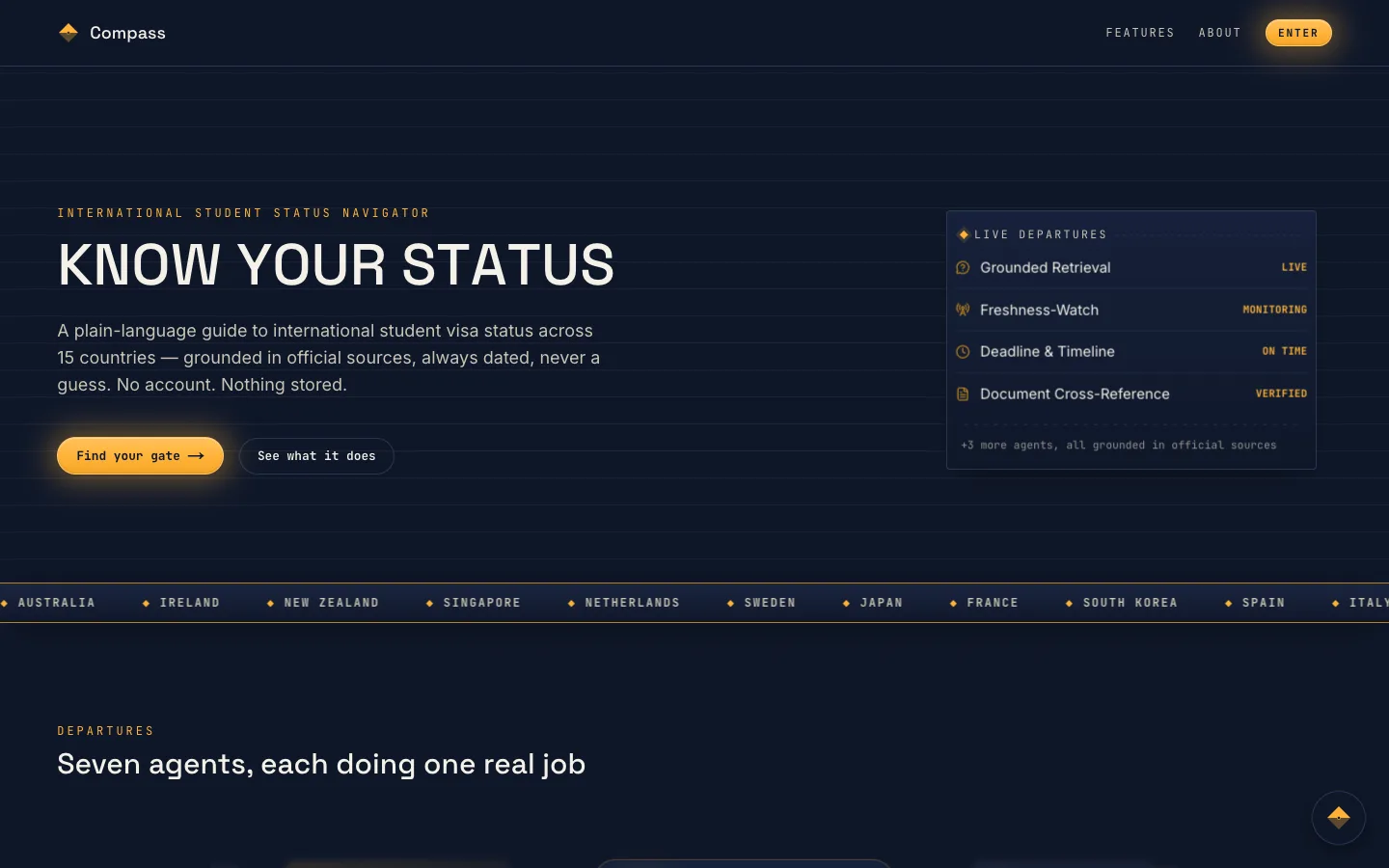 Screenshot of the Compass home page